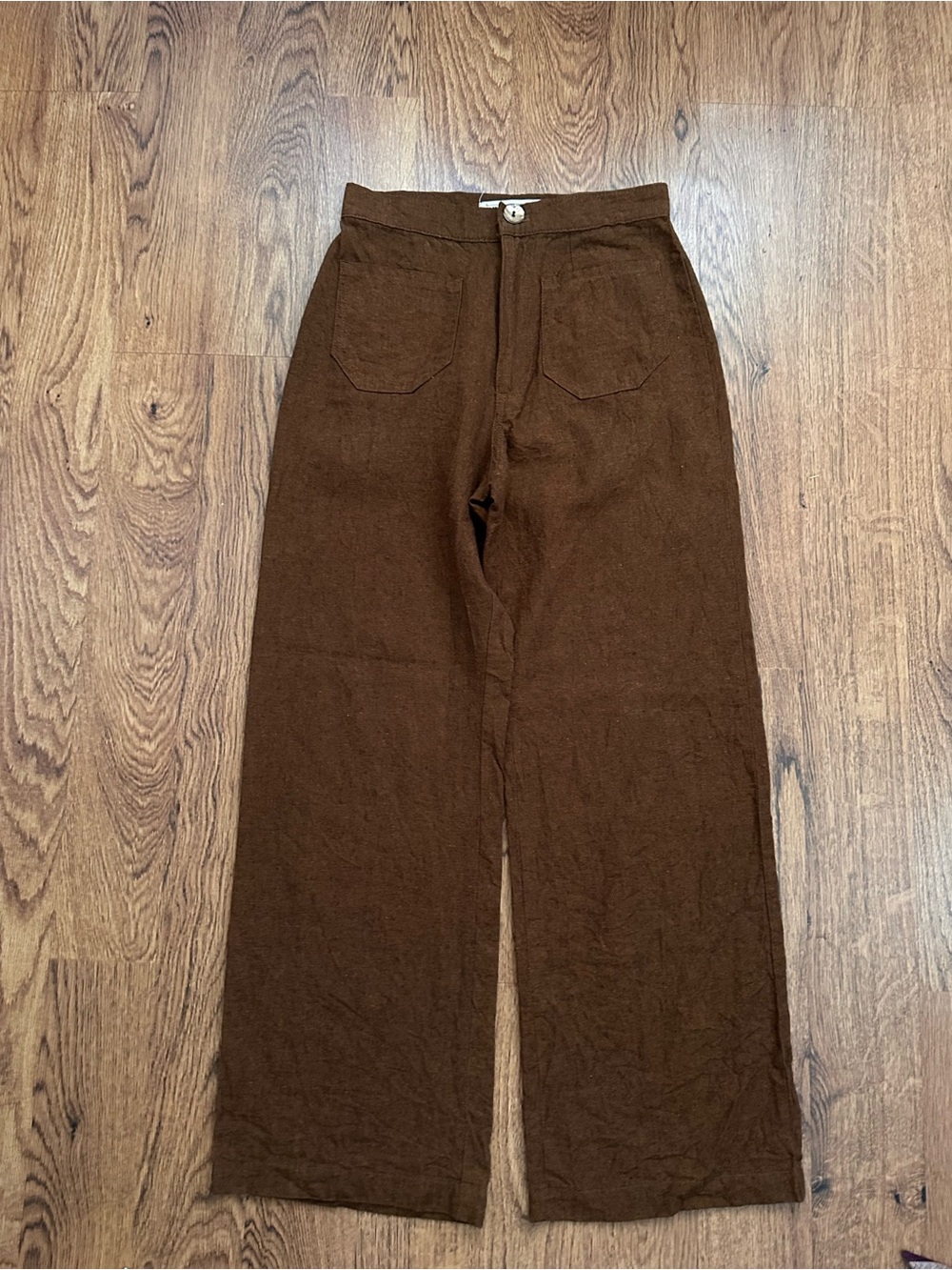 LYKKE WULLF Brown Wide-Leg Casual Pants size 2 linen/cotton blend front pockets